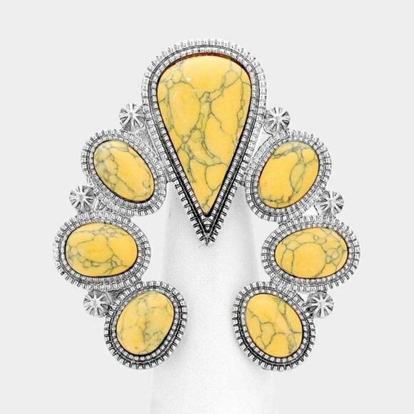 Natural Stone Yellow Squash Blossom Stretch Ring NWT - Picture 3 of 6